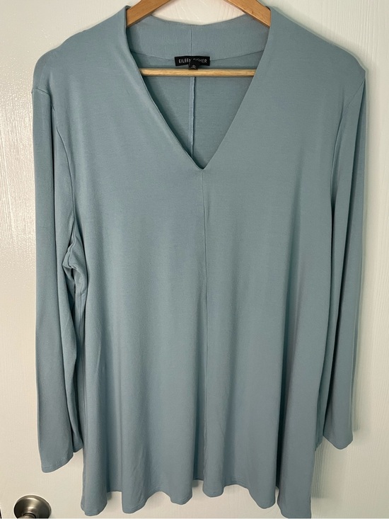Eileen Fisher Tops - Eileen Fisher XL Soft Blue V-Neck Jersey Tunic Top